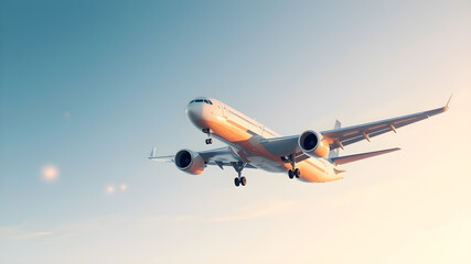 Fototapeta premium 3D Render airplane in sky. low angle. Generative AI