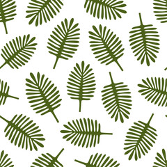 Seamless vector pattern with green palm leaves. Tropical ornament.