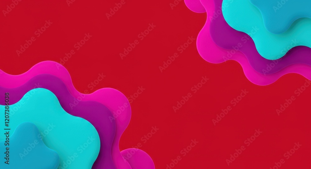Poster vibrant abstract layers with bold red and colorful shapes