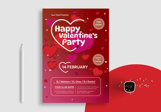 Valentine Day Party Flyer With Red Accents