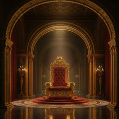 Royal Throne Room Gold Elegant Palace Interior Design 3d red king rich dark hall queen regal grand  