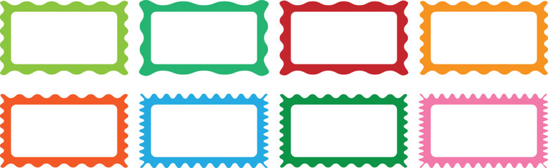 Rectangle shape frame with zigzag edge. Cloudy wave curve edge frame vector set colorful wavy edge frames. Set of Zigzag and colorful Shapes. Vector Rectangle, Square and Oval Elements with Curve Edge