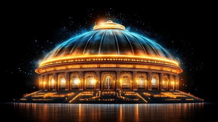 Fototapeta premium Stunning Circular Building Lit by Bright Lights Against Black Background