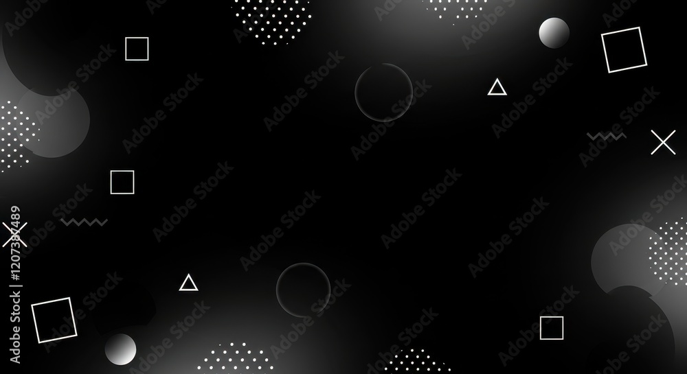 Poster modern geometric abstract background with subtle circles and lines on black