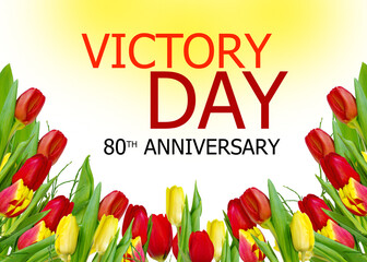 V-E Day 80th Anniversary 8 May logo, greeting card or web banner. Victory in Europe Day banner or poster