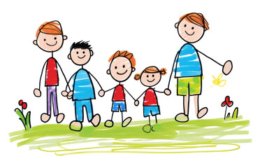 Obraz premium PNG Family drawing cartoon sketch.
