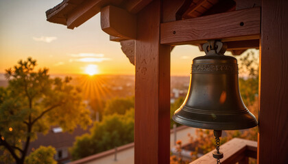 Temple bell ringing at sunrise, spiritual tranquility
