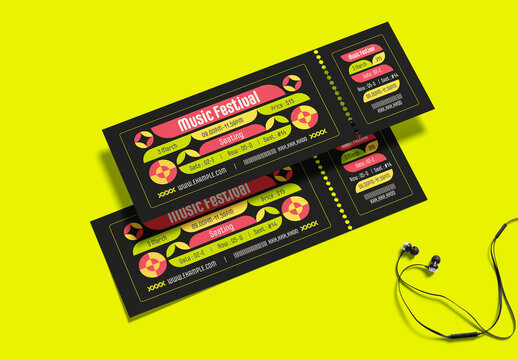Event Ticket Template Design With Geometric Shape For Music Festival