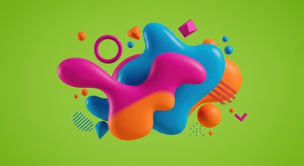 Obraz premium Vibrant abstract composition with colorful organic shapes on green background