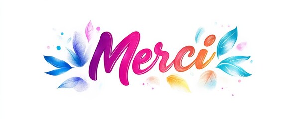 Merci - Thank you in French language. Modern colorful calligraphy lettering text