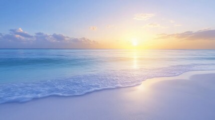 Fototapeta premium Serene Sunrise Over Calm Ocean Waves at a Tranquil Beach