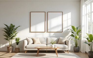Interior Design Poster Mockup in Stylish Living Room