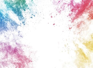 Rainbow-colored powder splash on a white background, a rainbow-colored dust explosion frame border with copy space for design.