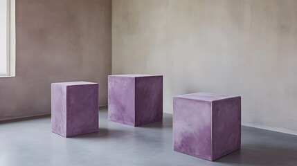 Three Purple Cubes In A Minimalist Room