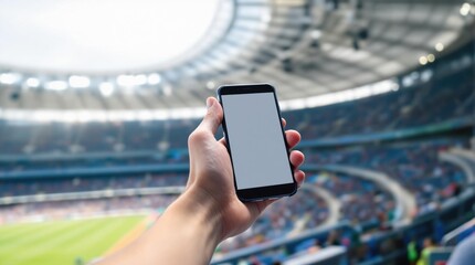 Person Holding Smartphone in Stadium With Blurred Audience