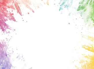 Obraz premium Rainbow-colored powder splash on a white background, a rainbow-colored dust explosion frame border with copy space for design.