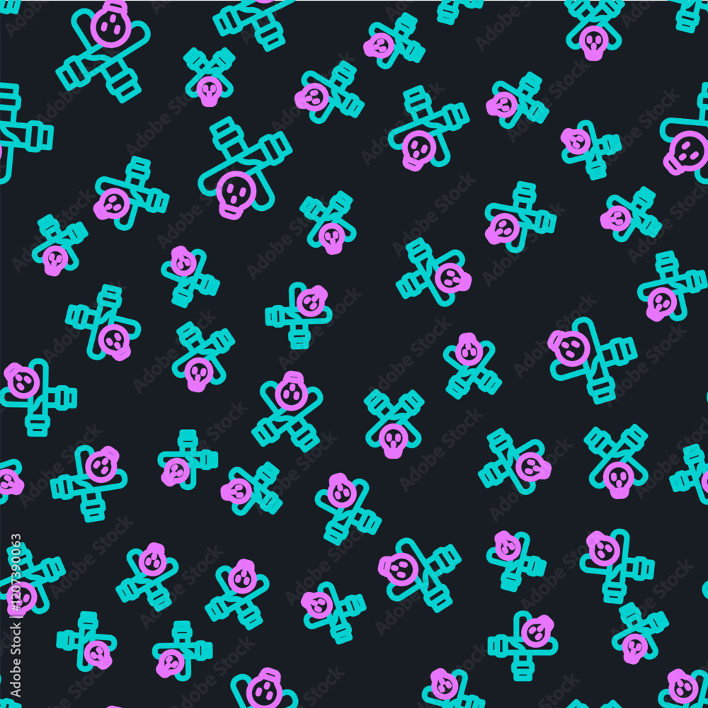 Aufkleber line bottle with potion icon isolated seamless pattern on black background. flask with magic potion.