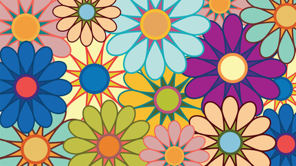 Spring time. Colorful turning flowers create a vibrant and cheerful retro design