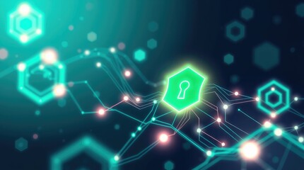 bioluminescent colors and simple, two-dimensional shapes for a vibrant glow. The style should be suitable for showcasing AI, neural networks, data transfer, or digital