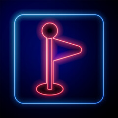 Glowing neon Flag icon isolated on black background. Location marker symbol. Vector