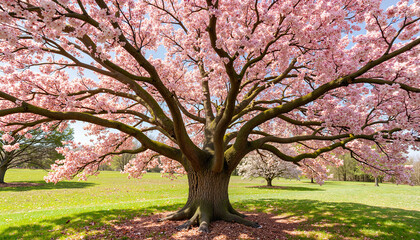 Fototapeta premium Magnificent blossom of old tree in rustic park, timeless beauty