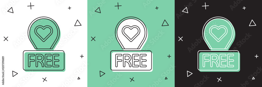 Poster set map pointer with heart icon isolated on white and green, black background. valentines day. love 