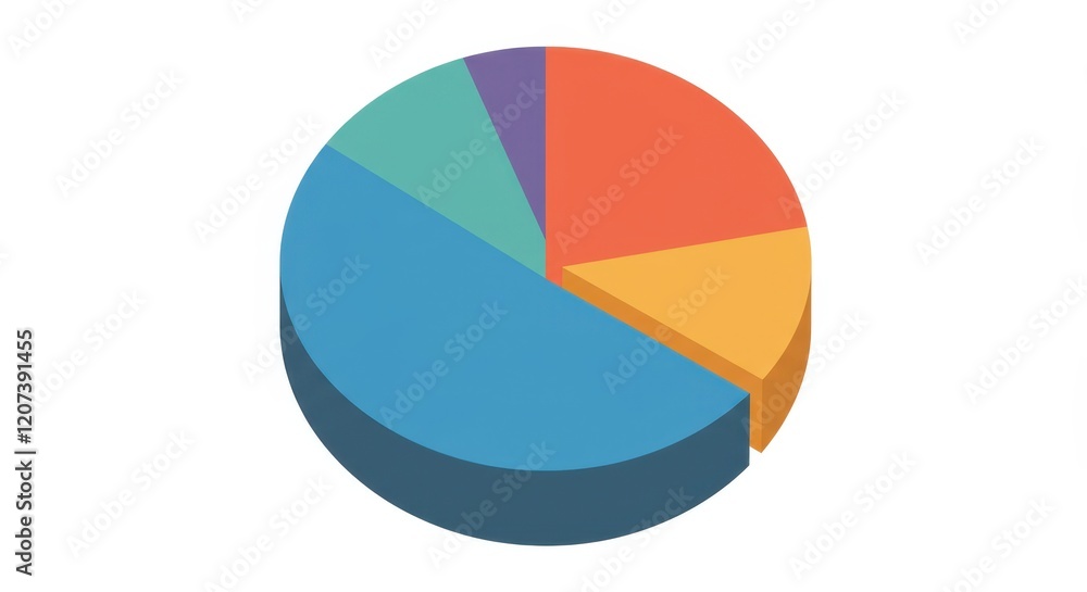 Poster colorful pie chart with segments on white background highlighting data visualization