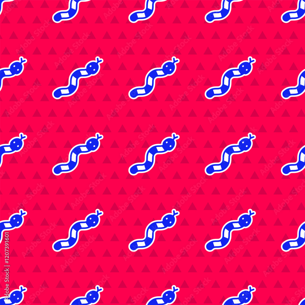 Poster blue snake icon isolated seamless pattern on red background. vector