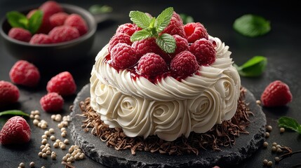 Delicious Raspberry Cake with Chocolate Shavings
