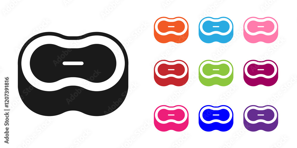 Poster black bar of soap icon isolated on white background. soap bar with bubbles. set icons colorful. vect