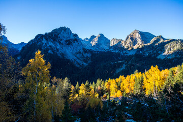Autumn landscape in Aiguestortes and Sant Maurici National Park, Spain