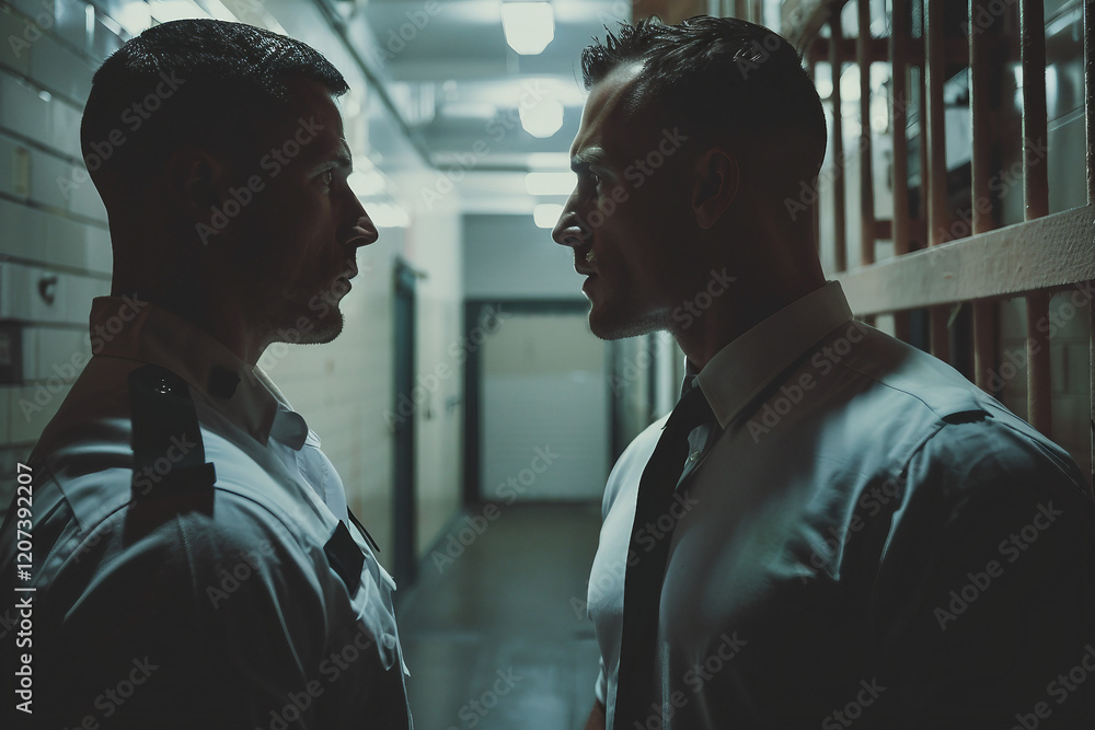 Poster generative ai image of two policeman working in prison