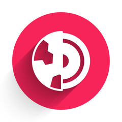 White Earth core structure crust icon isolated with long shadow background. Red circle button. Vector