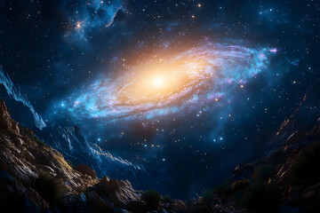 Fototapeta premium Majestic Spiral Galaxy Shining Brilliantly in the Night Sky