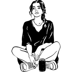 Sitting Girl in a Black Outfit