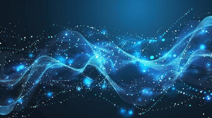 Abstract Blue Wave with Glowing Particles
