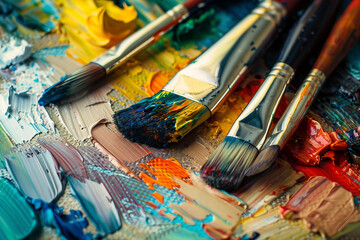 Obraz premium Generative AI image of talented artist passionately painting with vibrant colors on a large canvas in an art studio
