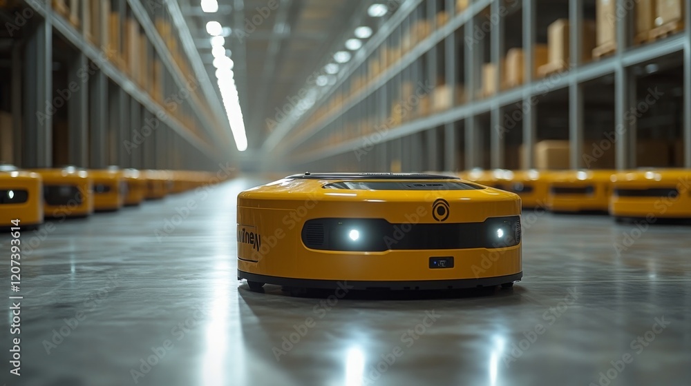 Poster autonomous mobile robots working in a busy distribution hub during daytime operations