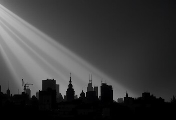 City Skyline Silhouetted Against Bright Rays Of Light