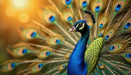 Fototapeta premium Vibrant Peacock Feathers Against a Blurred Background: A Captivating Scene