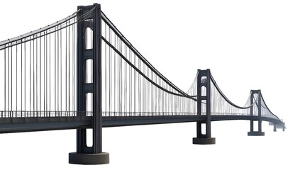 Fototapeta premium Full Shot of a Modern Suspension Bridge Against a White Background