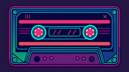 Retro cassette tape with vibrant neon highlights for modern digital design