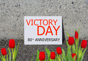 V-E Day 80th Anniversary 8 May logo, greeting card or web banner. Victory in Europe Day banner or poster