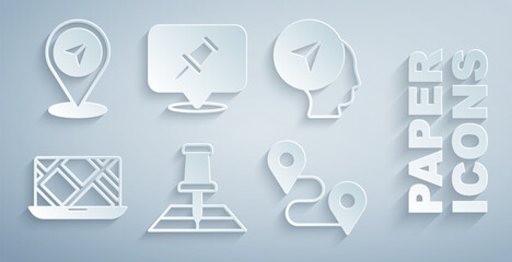 Set Folded map with location marker, Map human, City navigation, Route, Push pin and icon. Vector