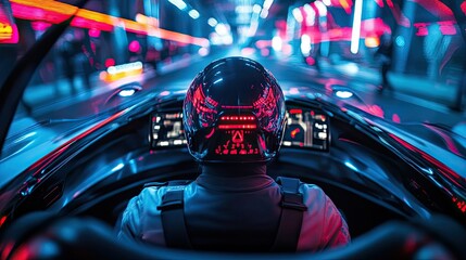 Fototapeta premium Futuristic Night Drive: Cyberpunk Racer in Neon City