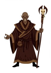 Obraz premium Dark sorcerer with staff and runes in robes: mysterious fantasy character design