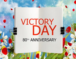 V-E Day 80th Anniversary 8 May logo, greeting card or web banner. Victory in Europe Day banner or poster