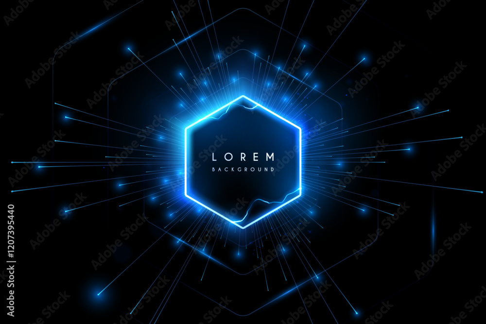 Canvas Prints hexagonal shape with blue light lines