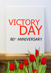 V-E Day 80th Anniversary 8 May logo, greeting card or web banner. Victory in Europe Day banner or poster