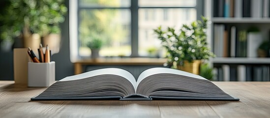 Open Book on Wooden Desk Near Window